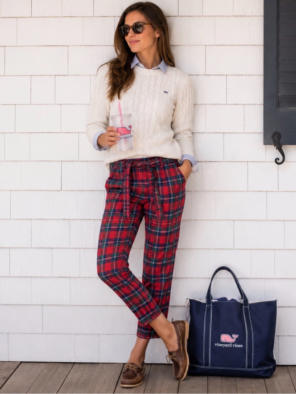 NWT VINEYARD VINES Womens Size 4 Merry Red Plaid Belted Cocktail Crop Pants